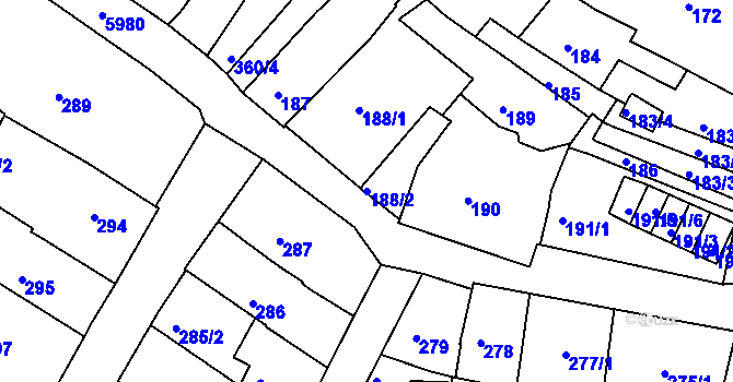 Parcela st. 188/2 v KÚ Liberec, Katastrální mapa