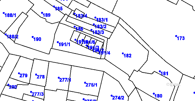 Parcela st. 191/4 v KÚ Liberec, Katastrální mapa