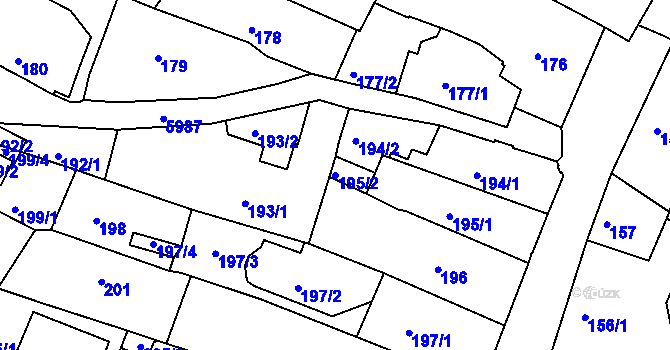 Parcela st. 195/2 v KÚ Liberec, Katastrální mapa