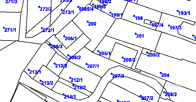 Parcela st. 205/1 v KÚ Liberec, Katastrální mapa