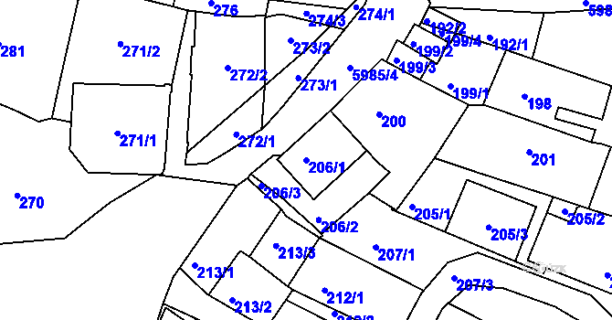 Parcela st. 206/1 v KÚ Liberec, Katastrální mapa