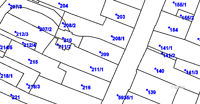Parcela st. 209 v KÚ Liberec, Katastrální mapa