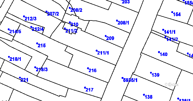 Parcela st. 211/1 v KÚ Liberec, Katastrální mapa