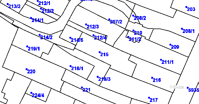 Parcela st. 215 v KÚ Liberec, Katastrální mapa