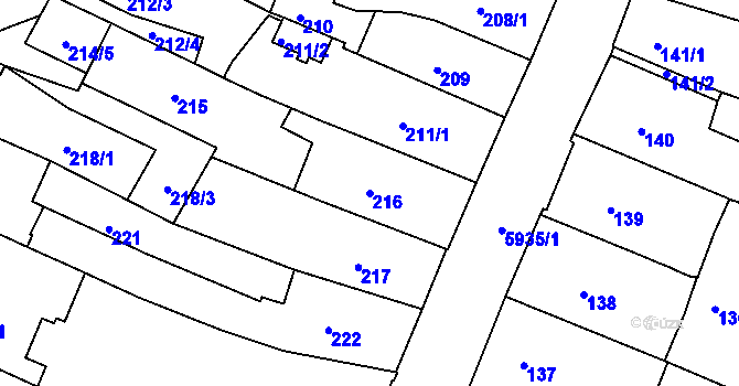 Parcela st. 216 v KÚ Liberec, Katastrální mapa