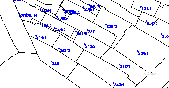 Parcela st. 242/2 v KÚ Liberec, Katastrální mapa