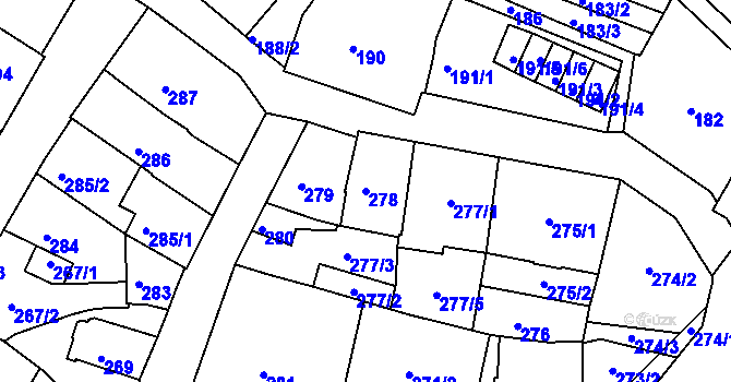 Parcela st. 278 v KÚ Liberec, Katastrální mapa