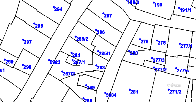Parcela st. 285/1 v KÚ Liberec, Katastrální mapa