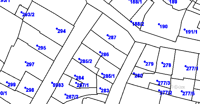 Parcela st. 286 v KÚ Liberec, Katastrální mapa