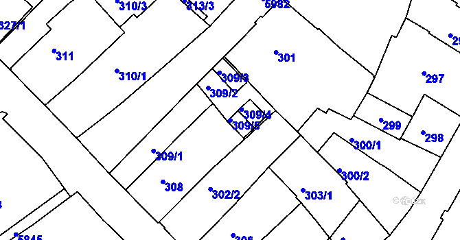 Parcela st. 309/5 v KÚ Liberec, Katastrální mapa