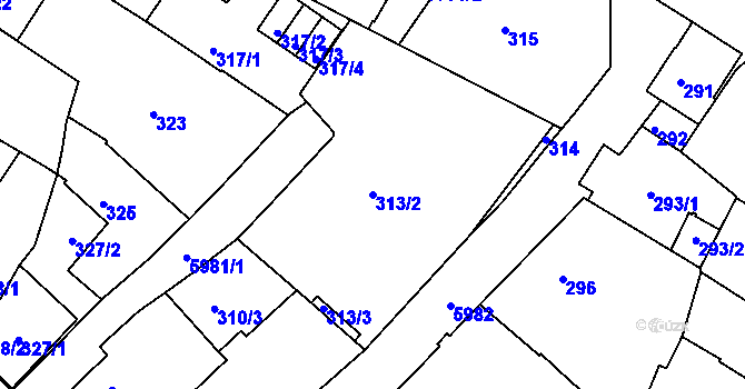 Parcela st. 313/2 v KÚ Liberec, Katastrální mapa