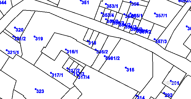 Parcela st. 316/2 v KÚ Liberec, Katastrální mapa