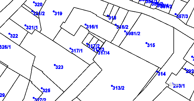 Parcela st. 317/4 v KÚ Liberec, Katastrální mapa