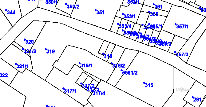 Parcela st. 318 v KÚ Liberec, Katastrální mapa