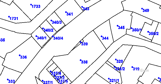 Parcela st. 339 v KÚ Liberec, Katastrální mapa