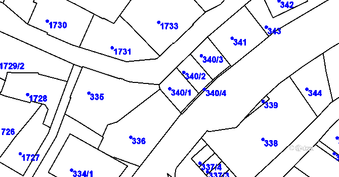 Parcela st. 340/1 v KÚ Liberec, Katastrální mapa