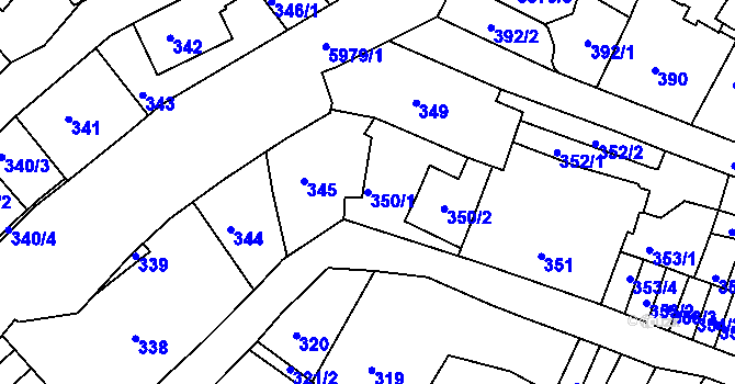 Parcela st. 350/1 v KÚ Liberec, Katastrální mapa