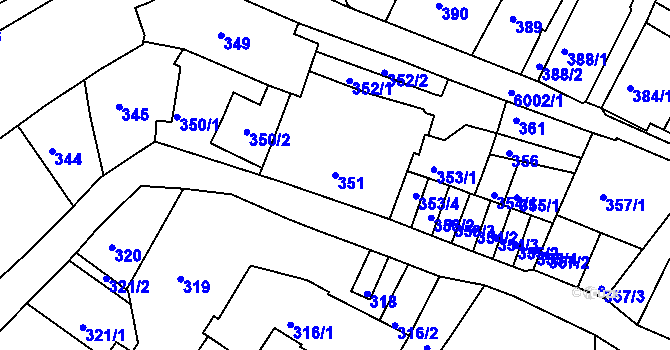 Parcela st. 351 v KÚ Liberec, Katastrální mapa