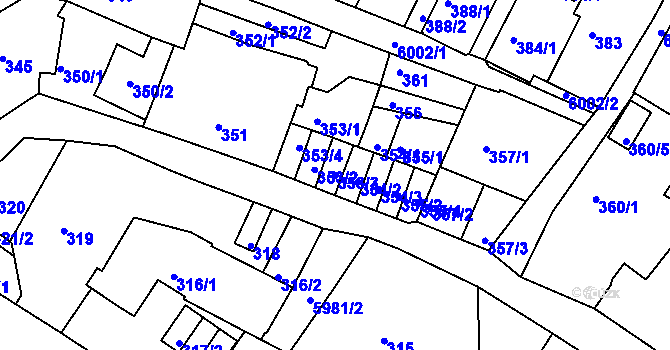 Parcela st. 353/3 v KÚ Liberec, Katastrální mapa