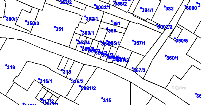 Parcela st. 354/3 v KÚ Liberec, Katastrální mapa