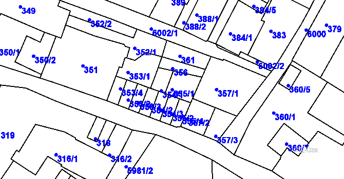 Parcela st. 355/1 v KÚ Liberec, Katastrální mapa