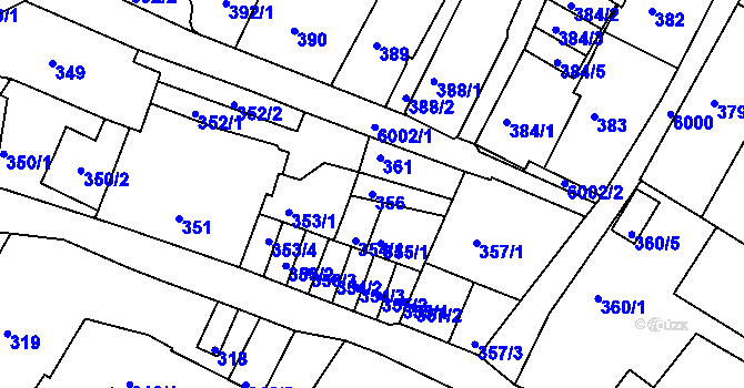 Parcela st. 356 v KÚ Liberec, Katastrální mapa