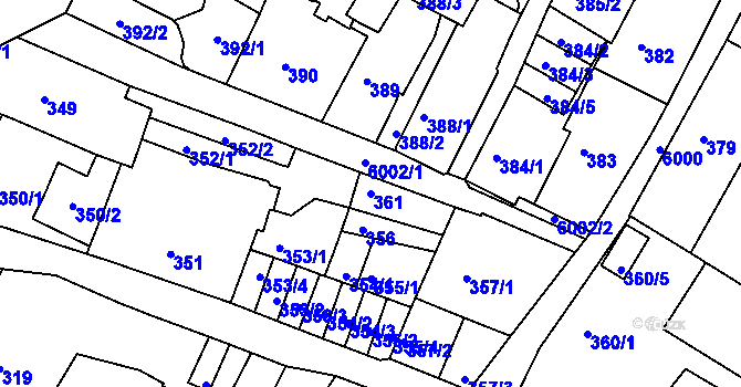 Parcela st. 361 v KÚ Liberec, Katastrální mapa
