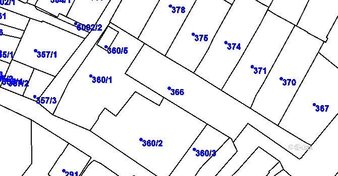 Parcela st. 366 v KÚ Liberec, Katastrální mapa