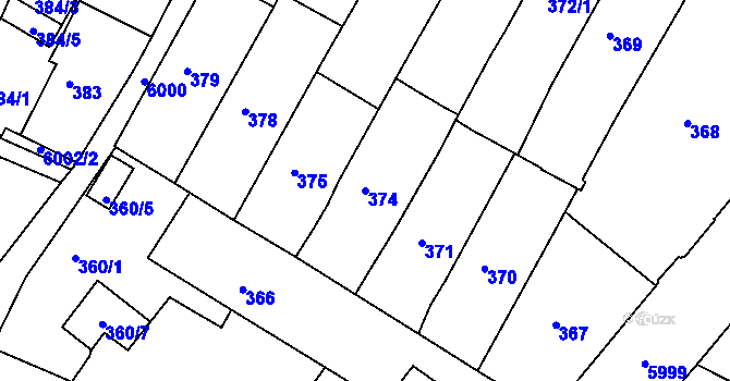 Parcela st. 374 v KÚ Liberec, Katastrální mapa