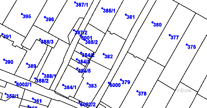 Parcela st. 382 v KÚ Liberec, Katastrální mapa