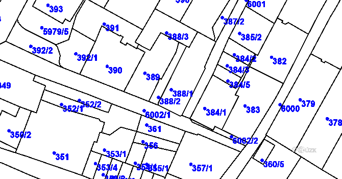 Parcela st. 388/1 v KÚ Liberec, Katastrální mapa