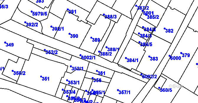 Parcela st. 388/2 v KÚ Liberec, Katastrální mapa