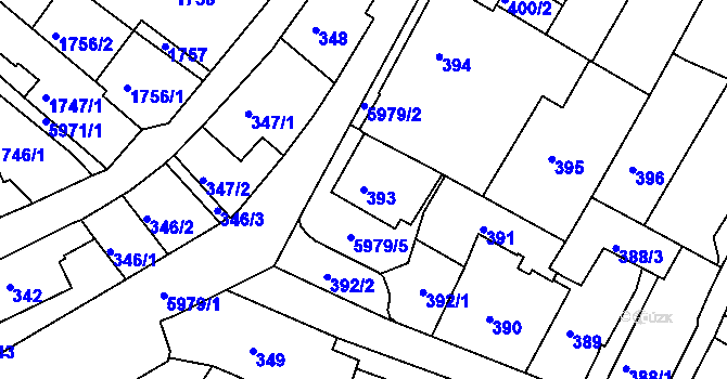 Parcela st. 393 v KÚ Liberec, Katastrální mapa