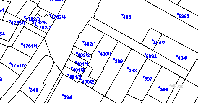 Parcela st. 400/1 v KÚ Liberec, Katastrální mapa