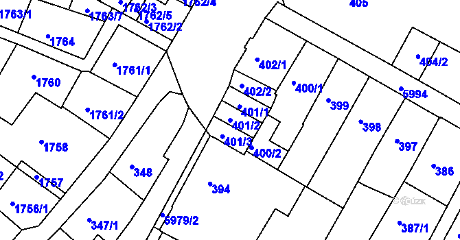 Parcela st. 401/2 v KÚ Liberec, Katastrální mapa
