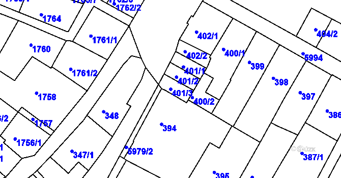 Parcela st. 401/3 v KÚ Liberec, Katastrální mapa