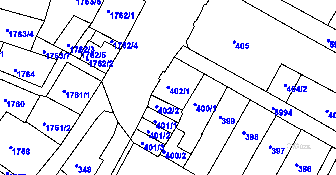 Parcela st. 402/1 v KÚ Liberec, Katastrální mapa