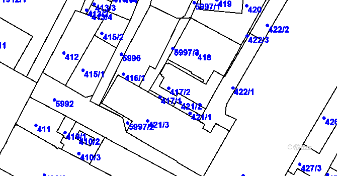 Parcela st. 417/2 v KÚ Liberec, Katastrální mapa