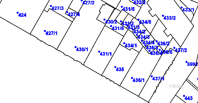 Parcela st. 431/1 v KÚ Liberec, Katastrální mapa