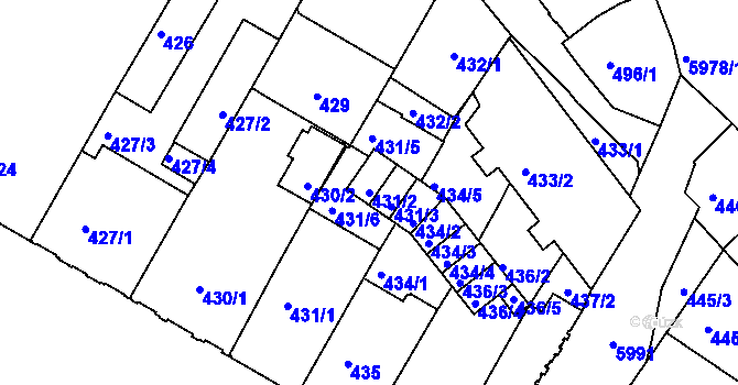 Parcela st. 431/2 v KÚ Liberec, Katastrální mapa