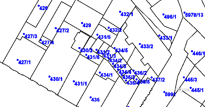 Parcela st. 431/3 v KÚ Liberec, Katastrální mapa