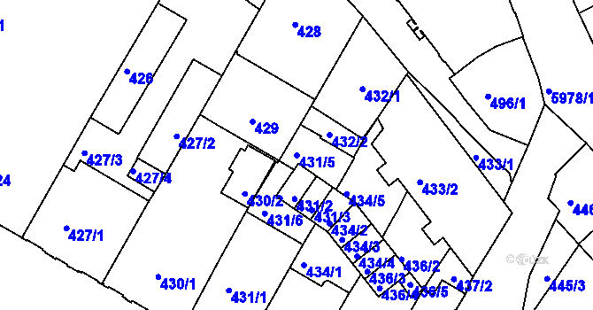 Parcela st. 431/5 v KÚ Liberec, Katastrální mapa