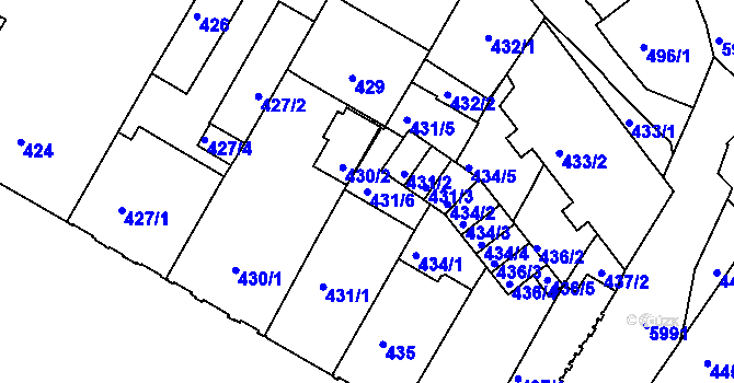 Parcela st. 431/6 v KÚ Liberec, Katastrální mapa