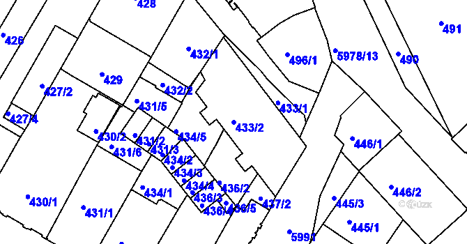 Parcela st. 433/2 v KÚ Liberec, Katastrální mapa