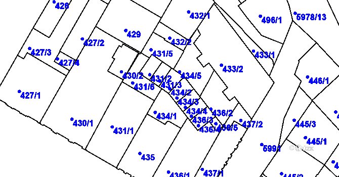 Parcela st. 434/2 v KÚ Liberec, Katastrální mapa