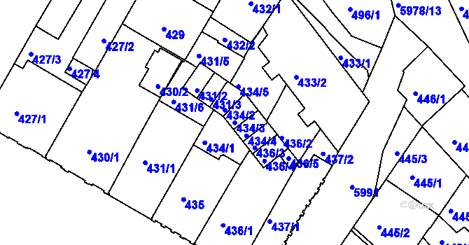 Parcela st. 434/3 v KÚ Liberec, Katastrální mapa