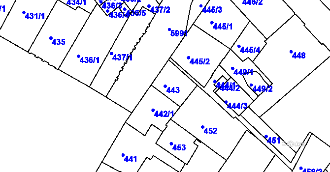 Parcela st. 443 v KÚ Liberec, Katastrální mapa