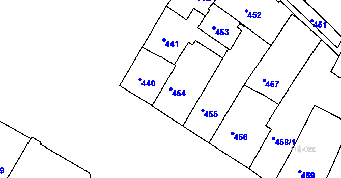 Parcela st. 454 v KÚ Liberec, Katastrální mapa