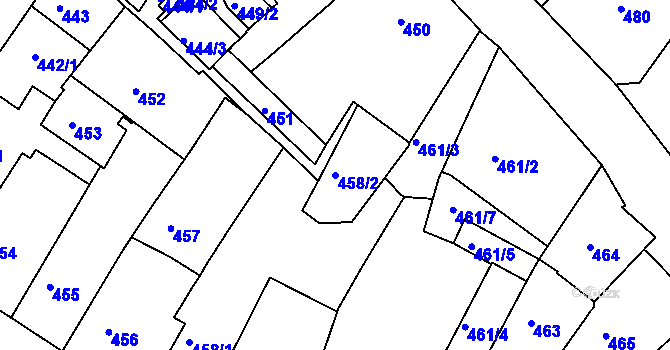 Parcela st. 458/2 v KÚ Liberec, Katastrální mapa