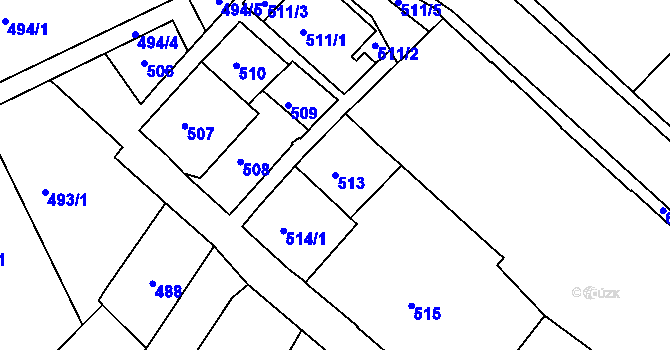 Parcela st. 513 v KÚ Liberec, Katastrální mapa